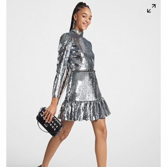 Michael Kors Silky Silver Pleats High Couture Tops $550-$790 - Picture 6 of 10